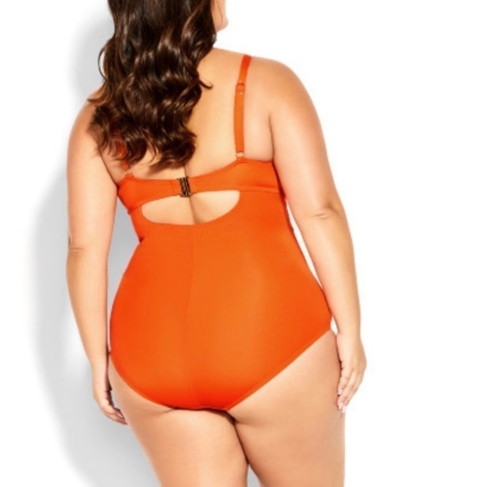 CITY CHIC Majorca 1 Piece Swimsuit Sunburst Orange Sz 18 Plus Size Vacation NWT - Picture 3 of 16